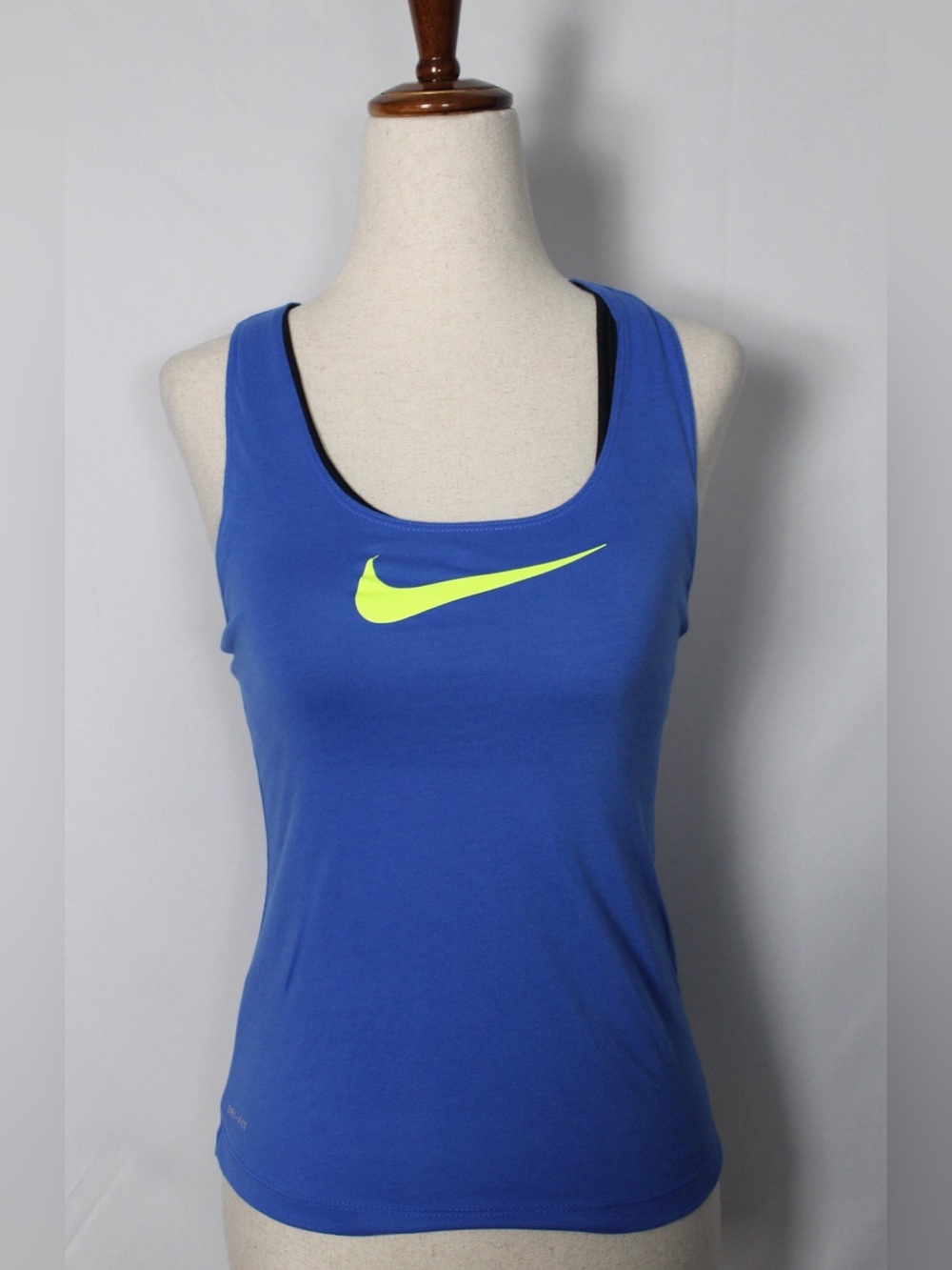 Nike Women's Royal Blue Tank with Neon Yellow Swoosh